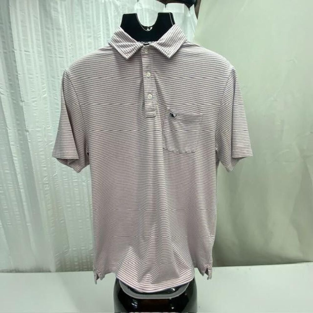 Vineyard Vines Edgartown Polo Mens S Pink Blue Stripe Pima Cotton Stretch(403-4)
